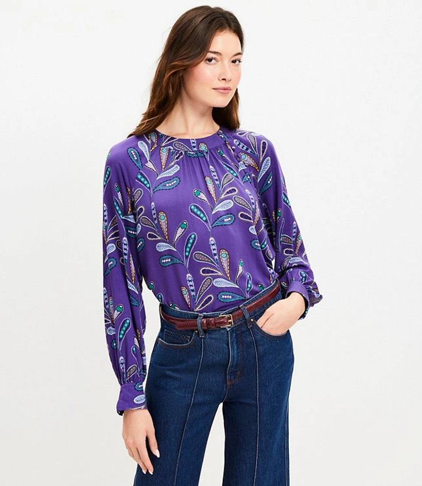 Petite Paisley Button Raglan Blouse