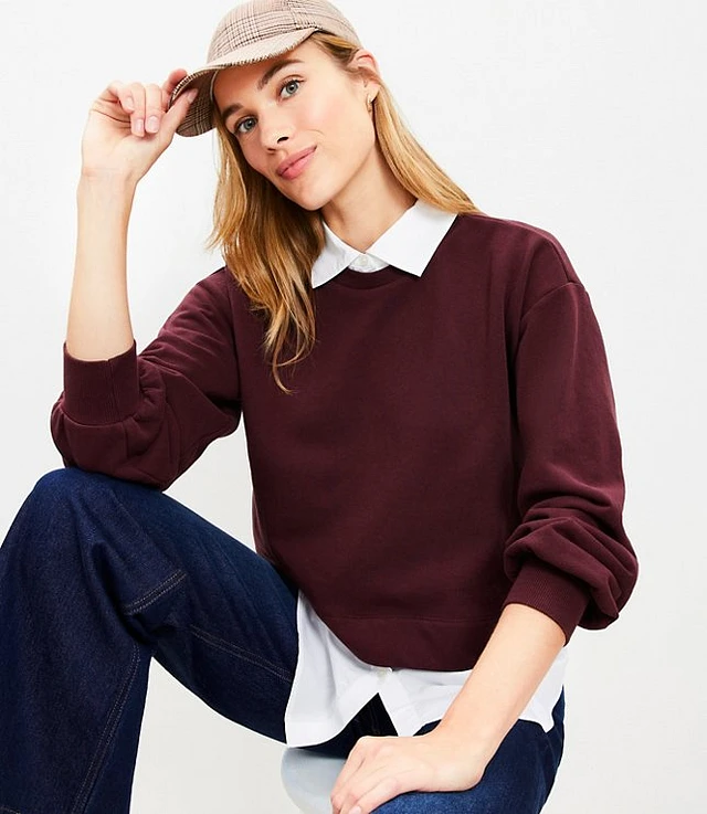 Loft Poplin Layered Mixed Media Sweatshirt at Hamilton Place in  Chattanooga, TN