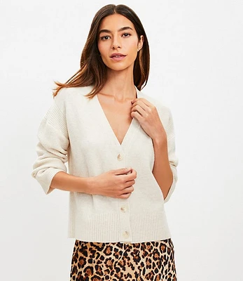 Petite Ribbed Sleeve V-Neck Cardigan