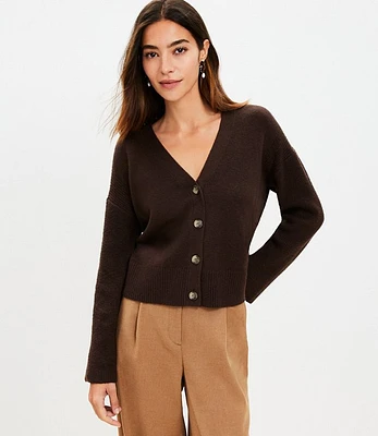 Petite Ribbed Sleeve V-Neck Cardigan