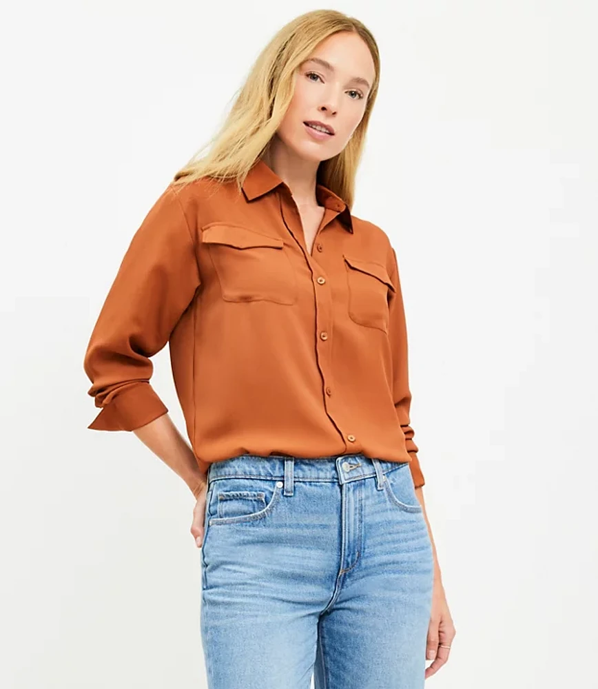 Petite Wide Cuffed Utility Shirt