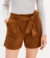 Petite Belted Shorts Faux Suede