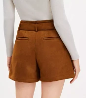 Petite Belted Shorts Faux Suede