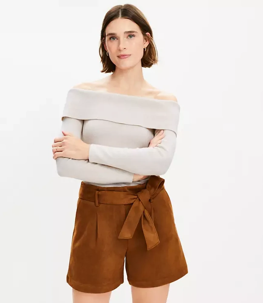 Petite Belted Shorts Faux Suede