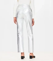 Petite Curvy Coated High Rise Straight Jeans Silver Metallic