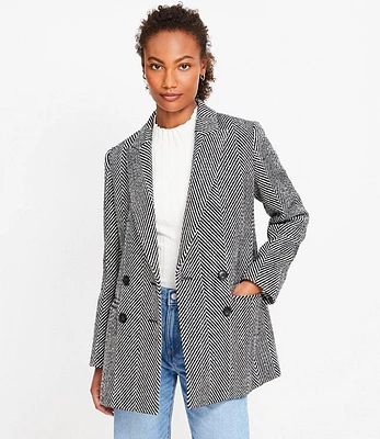 Petite Herringbone Oversized Double Breasted Blazer