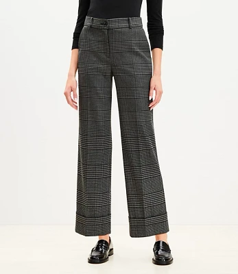 Petite Curvy Straight Cropped Cuff Pant Houndstooth