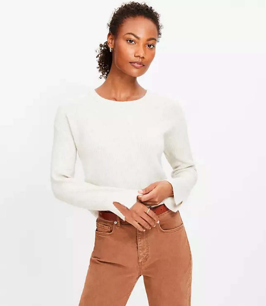 Petite Ribbed Slit Cuff Flare Sleeve Sweater