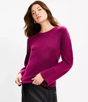 Petite Ribbed Slit Cuff Flare Sleeve Sweater