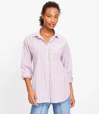 Petite Striped Cotton Poplin Oversized Pocket Shirt