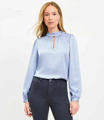 Petite Satin Mock Neck Blouse