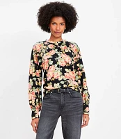 Petite Shimmer Stripe Paisley Mock Neck Blouse