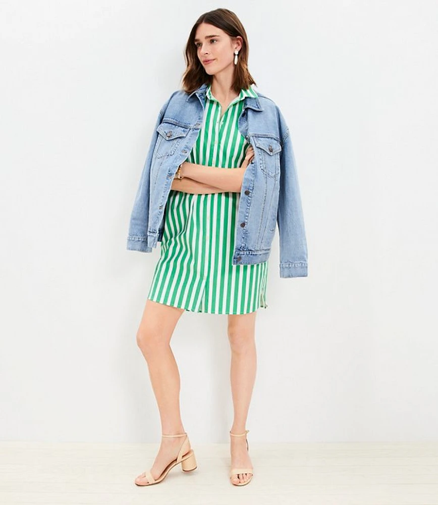 Petite Striped Cap Sleeve Mini Shirtdress