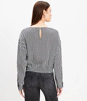 Petite Houndstooth Bubble Hem Blouse