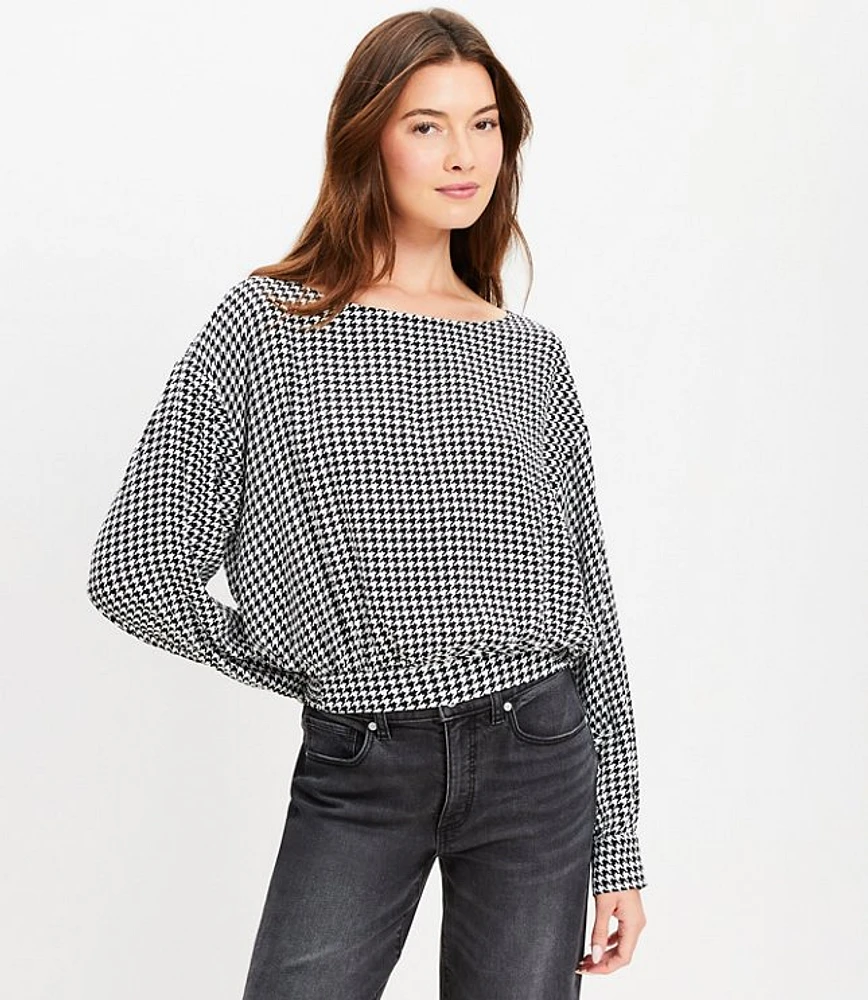 Petite Houndstooth Bubble Hem Blouse