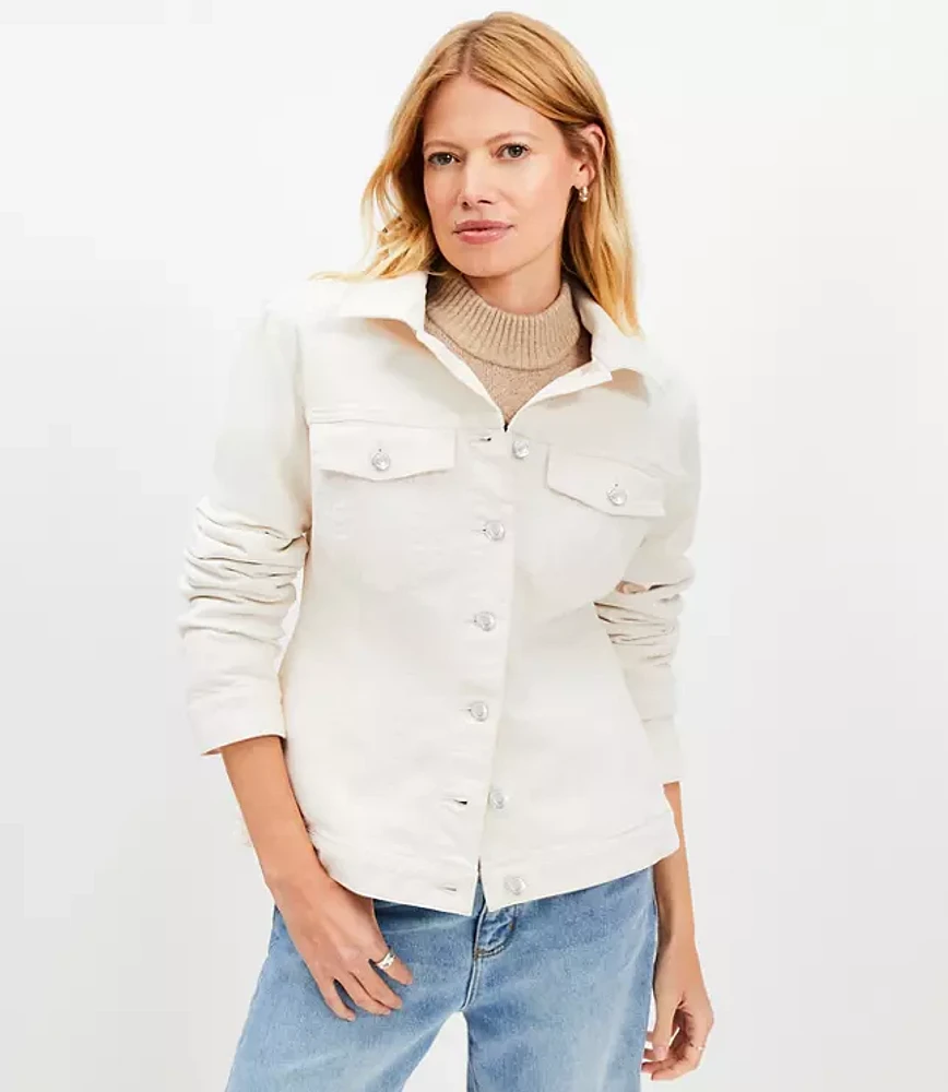 Petite Seamed Denim Trucker Jacket Ivory