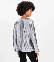 Petite Metallic Knit Tie Neck Blouse