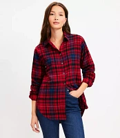 Petite Plaid Angled Cuff Tunic Shirt