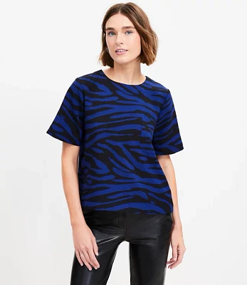 Petite Zebra Print Clean Short Sleeve Pocket Top