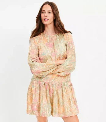 Petite Shimmer Floral Jacquard Bubble Hem Mini Dress