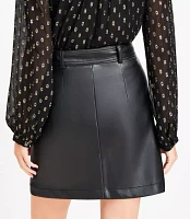 Petite Faux Leather Tie Waist Wrap Mini Skirt