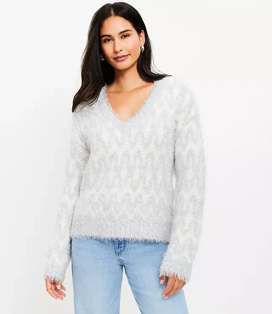 Petite Geo Sparkle V-Neck Sweater