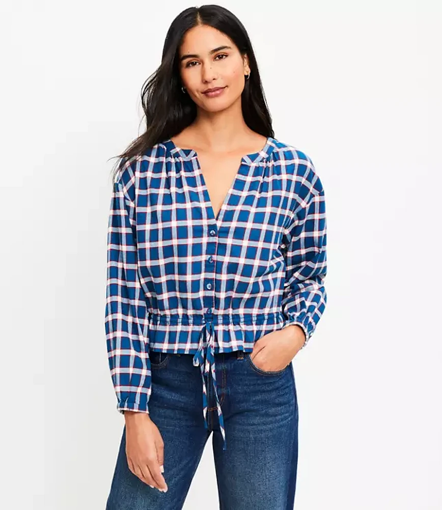 Petite Plaid Flannel Modern Drawstring Shirt