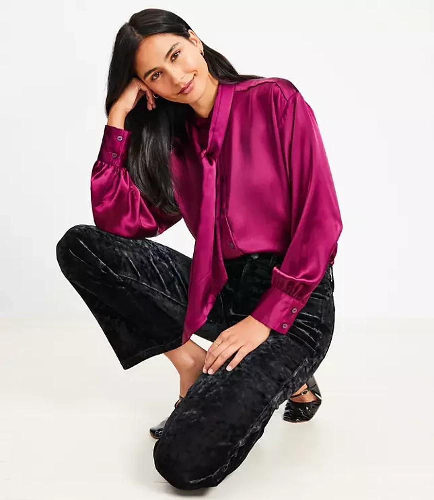 Petite Five Pocket Straight Pants Crushed Velvet