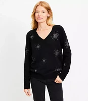 Petite Sparkle Relaxed V-Neck Sweater