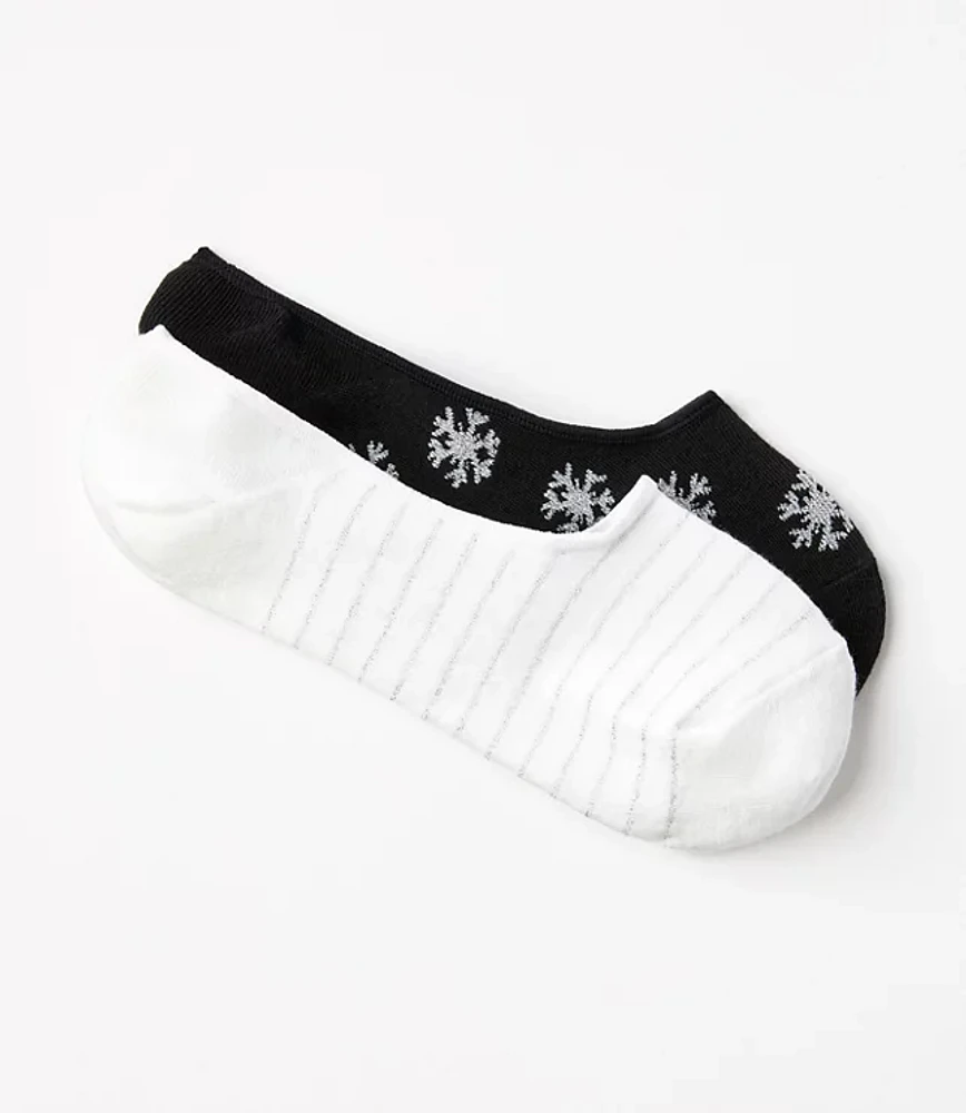 Shimmer Snowflake & Stripe No Show Sock Set