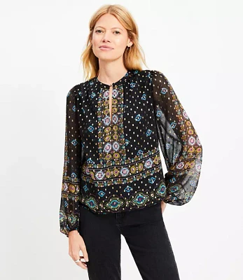 Petite Foil Baroque Blouson Sleeve Blouse