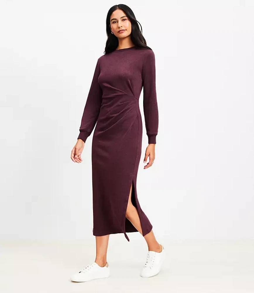 Petite Terry Side Pleated Midi Dress