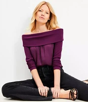 Petite Charmeuse Off The Shoulder Mixed Media Top