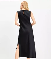 Petite Satin Side Ruched Bias Midi Dress