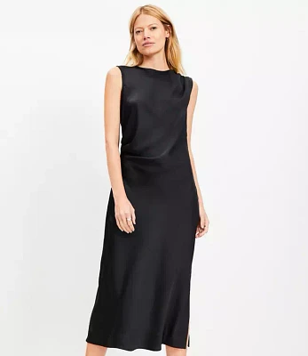 Petite Satin Side Ruched Bias Midi Dress