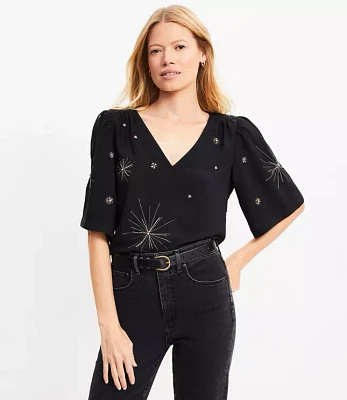 Petite Embellished V-Neck Top