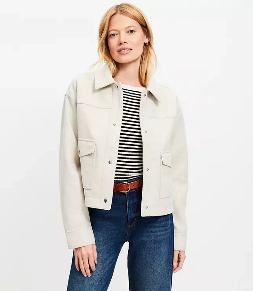 Petite Brushed Cropped Shirt Jacket