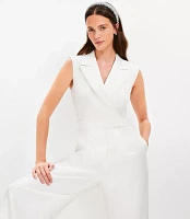 Petite Satin Trim Lapel Jumpsuit