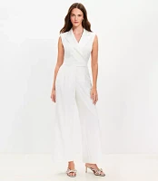 Petite Satin Trim Lapel Jumpsuit