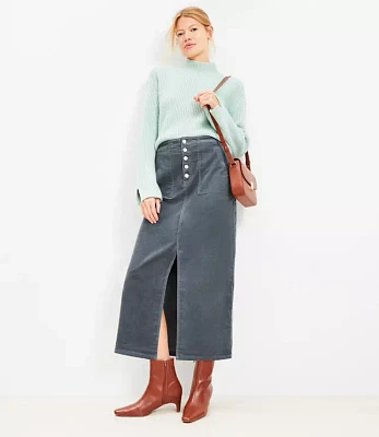 Petite Corduroy Button Front Midi Pocket Skirt