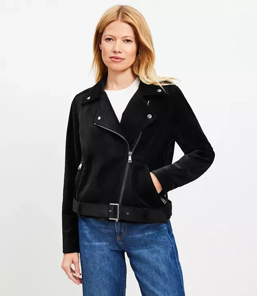 Petite Velvet Moto Jacket