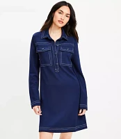 Topstitched Ponte Mini Pocket Shirtdress