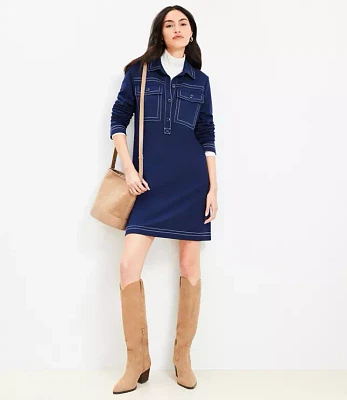 Topstitched Ponte Mini Pocket Shirtdress