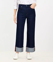 Tall Pintucked Cuffed High Rise Wide Leg Crop Jeans Dark Rinse