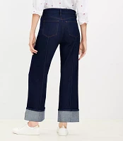 Tall Pintucked Cuffed High Rise Wide Leg Crop Jeans Dark Rinse