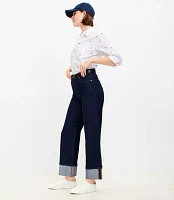 Tall Pintucked Cuffed High Rise Wide Leg Crop Jeans Dark Rinse