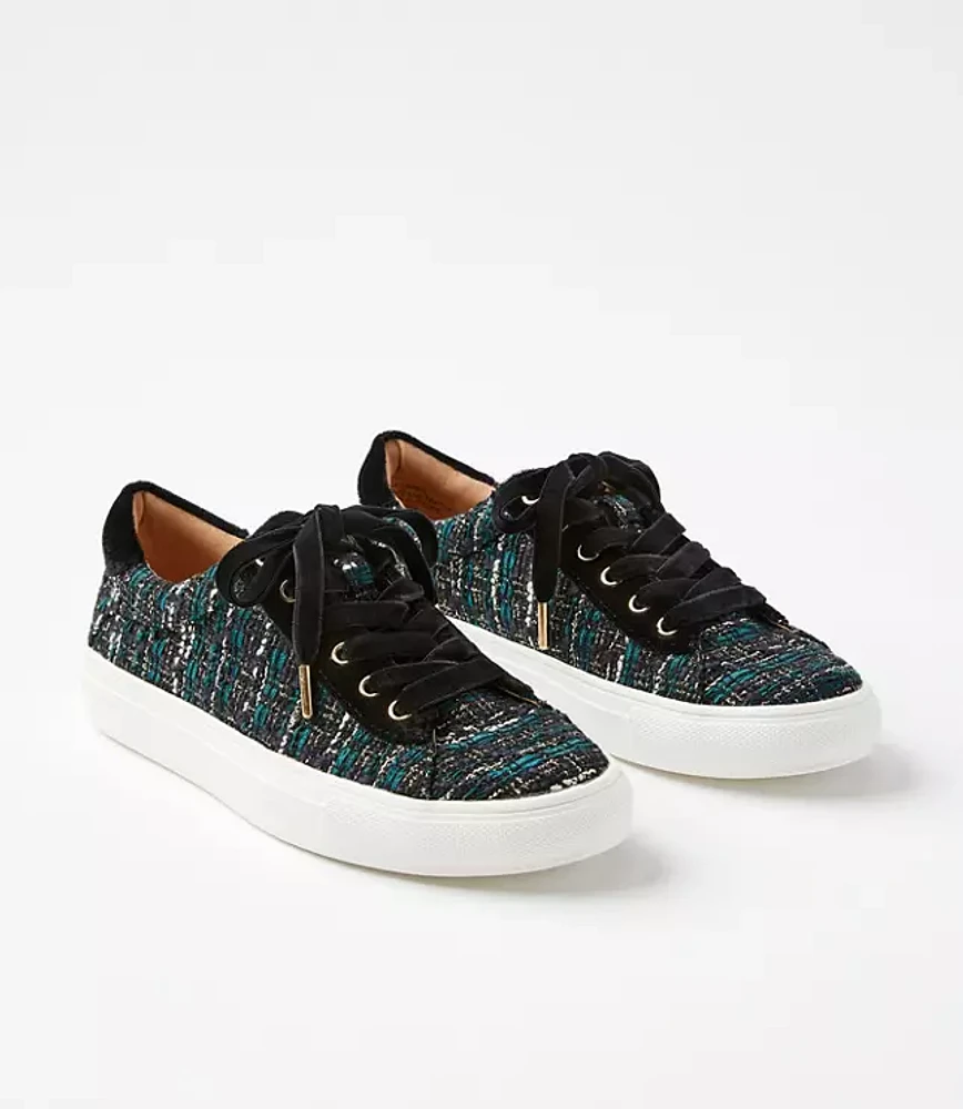 Metallic Tweed Lace Up Sneakers