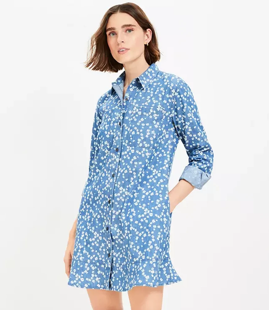 Petite Bloom Chambray Mini Pocket Shirtdress