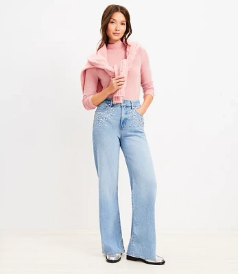 Sparkle High Rise Wide Leg Jeans Light Wash Indigo