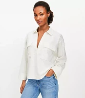 Petite Flecked V-Neck Pocket Popover